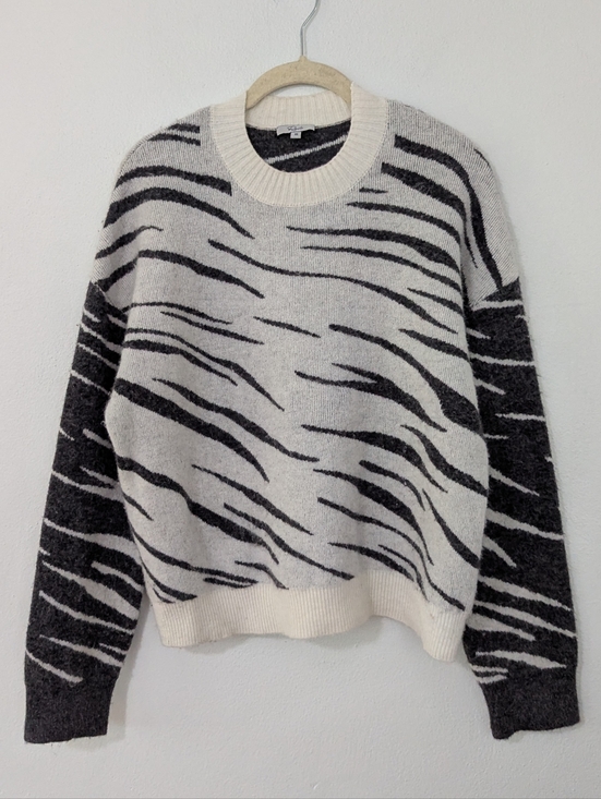 Rails Sweaters - Rails Lana Abstract Mixed Abstract Tiger Sweater Crewneck Cashmere White Gray XS